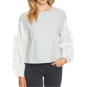 State grey stripe ruffle sleeve sweatshirt size S